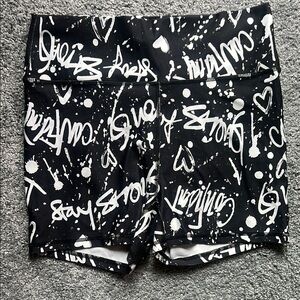 Fabletics Demi Lovato Black and White Graphic Bike Shorts